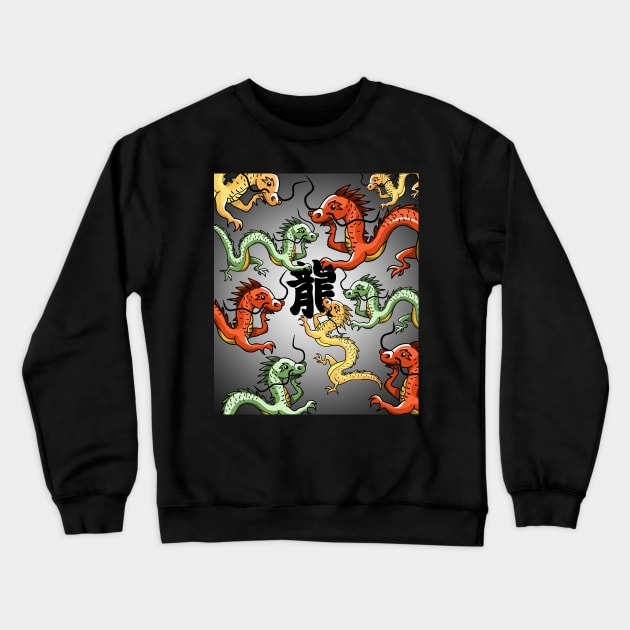 Lots of Chinese Dragons and a Kanji Crewneck Sweatshirt by cuisinecat